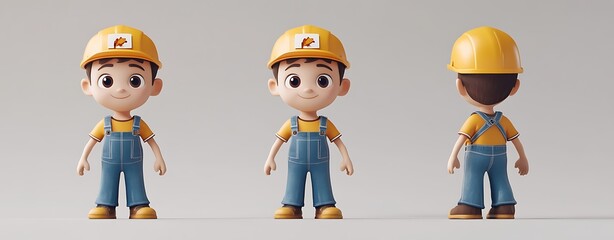 Wall Mural - Charming Worker Boy Character in Simple Details