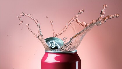 Wall Mural - Generated image Drink can with splash of liquid on pastel background