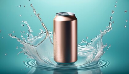 Wall Mural - Generated image Drink can with splash of liquid on pastel background