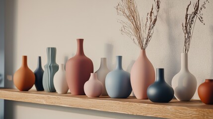 Aufkleber - Ceramic vase display modern interior home decor colorful collection shelf view artistic arrangement for style and elegance