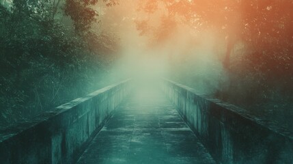 Poster - Stone bridge, misty forest path, ethereal ambiance.