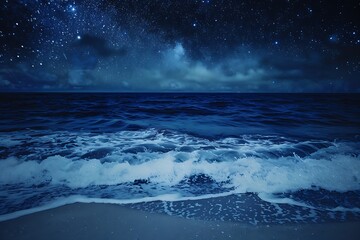Wall Mural - beautiful night landscape with starry sky over the sea and sandy beach