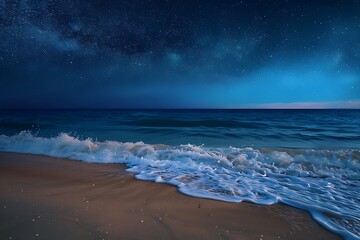 Wall Mural - beautiful night landscape with starry sky over the sea and sandy beach