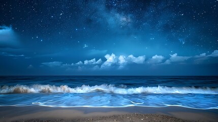 Wall Mural - beautiful night landscape with starry sky over the sea and sandy beach