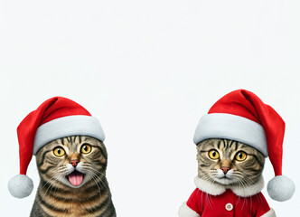 Sticker - cute cat with santa hat on white background