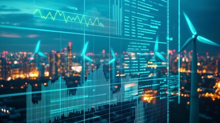 Aufkleber - Renewable energy stock analysisgas and green trends in urban environments data visualization nighttime cityscape