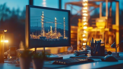 Aufkleber - Modern office insights energy stock & gas infrastructure in urban environments with digital displays
