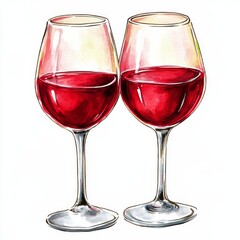 Leinwandbilder - Red wineglasses. Vector illustration in a flat style. Rose wine. Cute illustration for stickers, cards design, tags, clipart