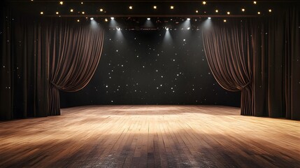 Wall Mural - Black stage with empty curtains design 