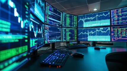 Fototapete - Energy stock dividend analysis in a financial hubdata visualization trading environment high-tech viewpoint