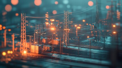 Fototapete - Electric energy infrastructurepower generation hub urban environment digital art aesthetic viewpoint innovation concept