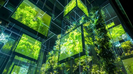 Poster - High-resolution view of sustainable energy growth urban nature exhibit with digital art & architecture