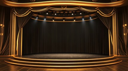 Wall Mural - Black stage with empty curtains design 