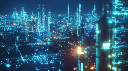 Aufkleber - Innovative energy stock market infrastructure in a neon cityscapea futuristic technology environment overview