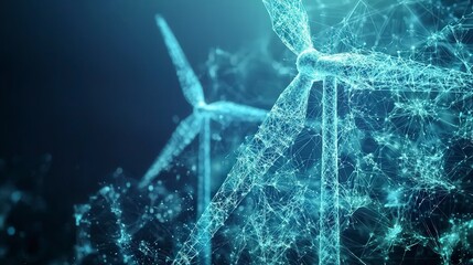 Poster - Futuristic aerial view of offshore wind technology driving energy stock growth and digital art innovation