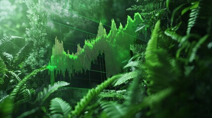 Aufkleber - Green energy stock portfolio growth in nature realistic graph visualization among lush plants eco-friendly investment concept