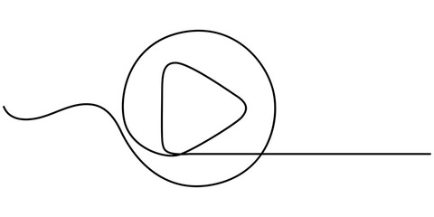 Play Button Webpage User Interface Icon In Thin Line Style, Play button continuous one line drawing, One continuous line drawing of play button. Vector illustration, Continuous outline of play button