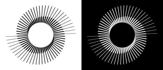 Fototapete - Spiral with lines as dynamic abstract vector background or logo or icon. Yin and Yang symbol. Black spiral on white background and white spiral on black background.