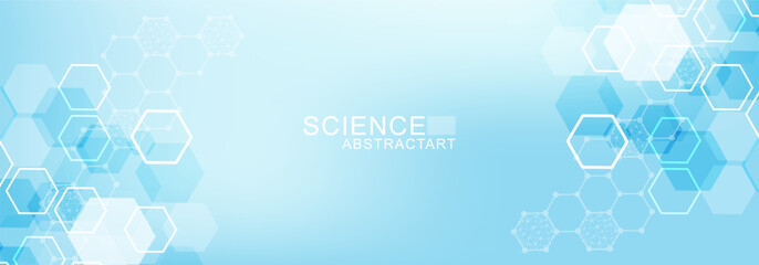 Wall Mural - health care abstract background with lines, dots and hexagons. medical innovation banner template co