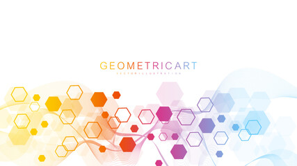 Wall Mural - abstract technology connect background lines and dots with hexagons. modern hexagons technology conc