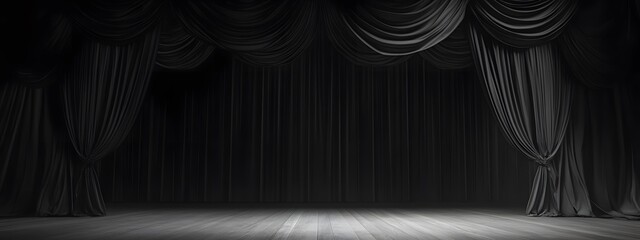 Wall Mural - Black stage with empty curtains design 