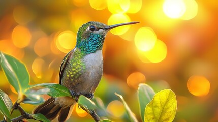 Poster - A hummingbird sitting on top of a tree branch