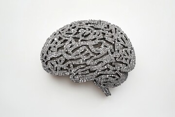 Poster - A unique depiction of a human brain crafted from diverse words and phrases, designed with ample space for additional text or messages. Generative AI