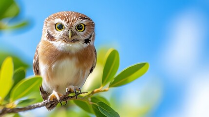 Poster - A brown and white owl sitting on top of a tree branch