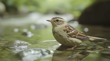 Poster - A small bird sitting on top of a rock in the water