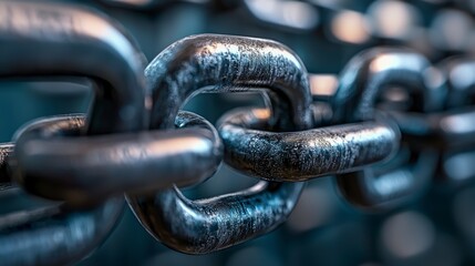 Poster - High-detail close-up of industrial chains connecting business operations in a factory environment