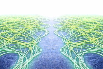 Wall Mural - Abstract Flow of Neon Lines Over Water Surface with Light Background