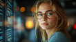 © fangphotolia - Confident Woman with Glasses,  Night City Background