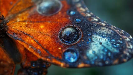 Wall Mural -  A close up of a butterfly with water droplets on it's wings