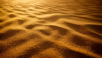  Golden sand dunes in soft light, desert landscape, natural patterns, warm tones, textured surface, nature abstract, serene outdoor scene, copy space.