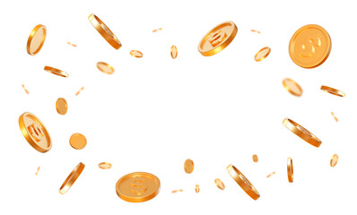 Wall Mural - 3d realistic flying golden coins with dollar currency sign with effect bokeh on white isolated backg