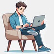 © MDSIAM - a boy is using his laptop vector