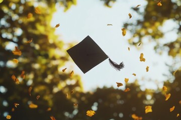 graduation season captured in a symbolic scene of a mortarboard tossed high in the air, celebration 