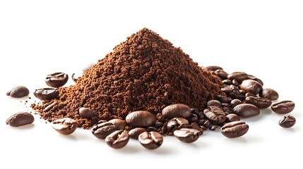 Wall Mural - Coffee beans and ground coffee isolated on white background