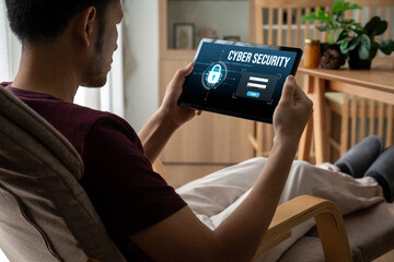 Wall Mural - cyber security system on computer screen protect private information snugly from hacker and cyber at
