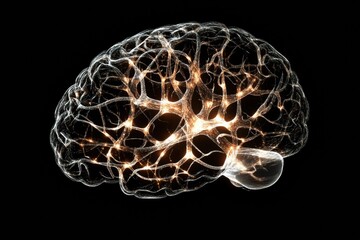 Poster - Abstract illustration showcases a human brain composed of glowing neural networks and synapses, featuring ample space for text insertion. Generative AI