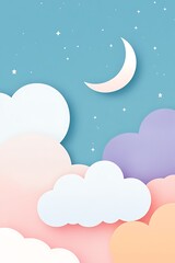 Wall Mural - A Dreamy Twilight Sky with Stars and a Crescent Moon Above Soft Clouds