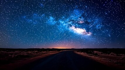 Wall Mural - a dark sky with a road in the middle and a large amount of stars. the sky is filled with stars and t