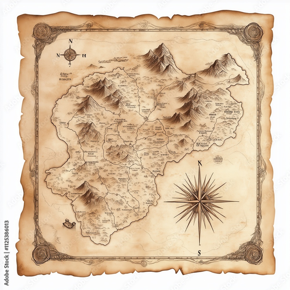 Fantasy map exploration mystical locations and symbols in enchanted ...