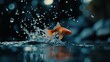 © ABIDZAR ALFAREZ - Orange goldfish leaping from water, creating splashes.