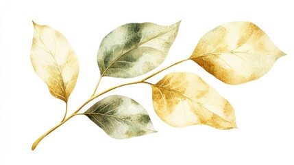 Collection of Watercolor Green and Gold Leaves for Nature-Inspired Wedding Invitations and Decor