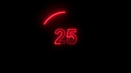 30 seconds red color neon light countdown timer on black background.30 second circles animation from 30 to 0,  Neon and shady nightlife concept