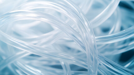 An array of snow-colored wires entering a clear plastic conduit tube.