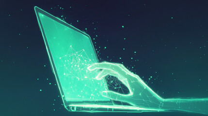 Futuristic Laptop Hand Interaction  Digital Technology  Network  Connectivity  Data