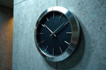 Aufkleber - Futuristic chrome clock with sharp lines on a concrete wall.
