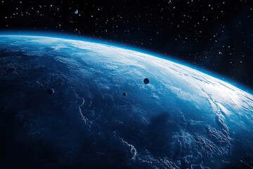 Wall Mural - Blue Earth and asteroids in space. View of planet Earth from space